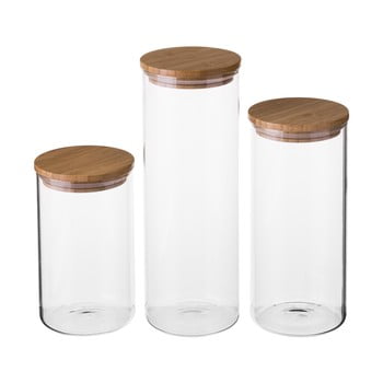 Set 3 recipiente din sticlă cu capac din bambus Unimasa imagine