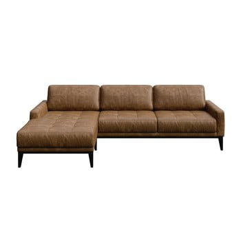Colțar din piele cu șezlong pe partea stângă mesonica musso tufted, maro