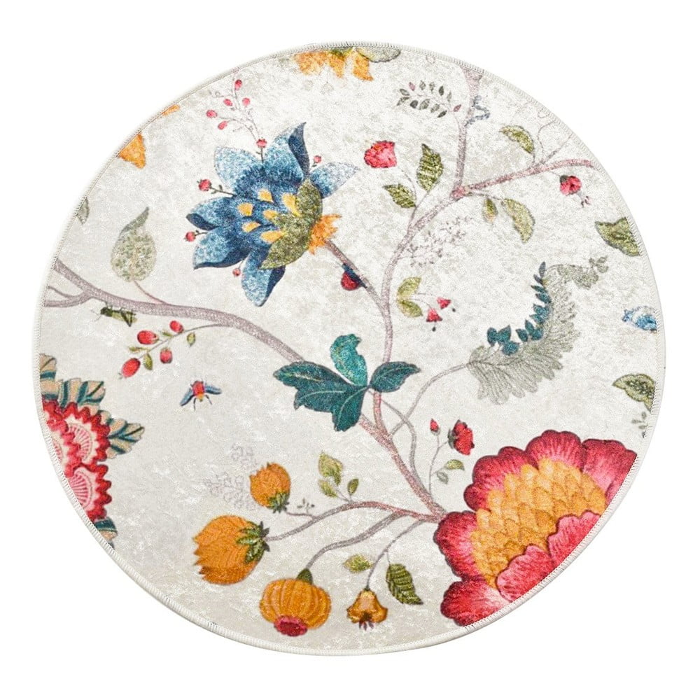 Šedá sametová koupelnová předložka ø 100 cm Vintage Flower – Foutastic
