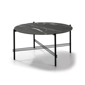 Măsuță de cafea cu blat din sticlă în decor de marmură marckeric, ø 84 cm, negru