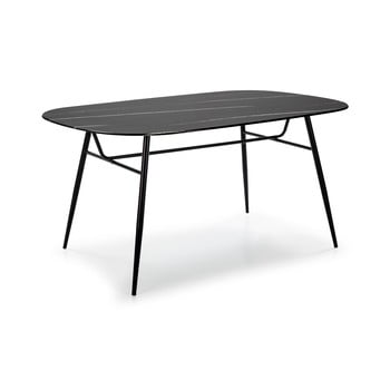 Masă pentru dining cu blat de sticlă în decor de marmură, marckeric alina, negru