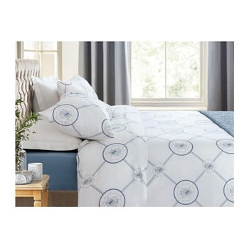 Lenjerie de pat din bumbac Madame Coco Navy Classic, 200 x 220 cm, alb-albastru