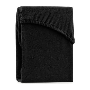 Cearșaf elastic pentru pat dublu ameliahome ruby black, 180-200 x 200 cm, negru