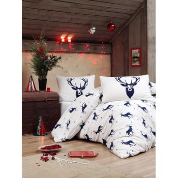 Lenjerie și cearceaf din amestec de bumbac pentru pat dublu eponj home geyik dark blue, 200 x 220 cm
