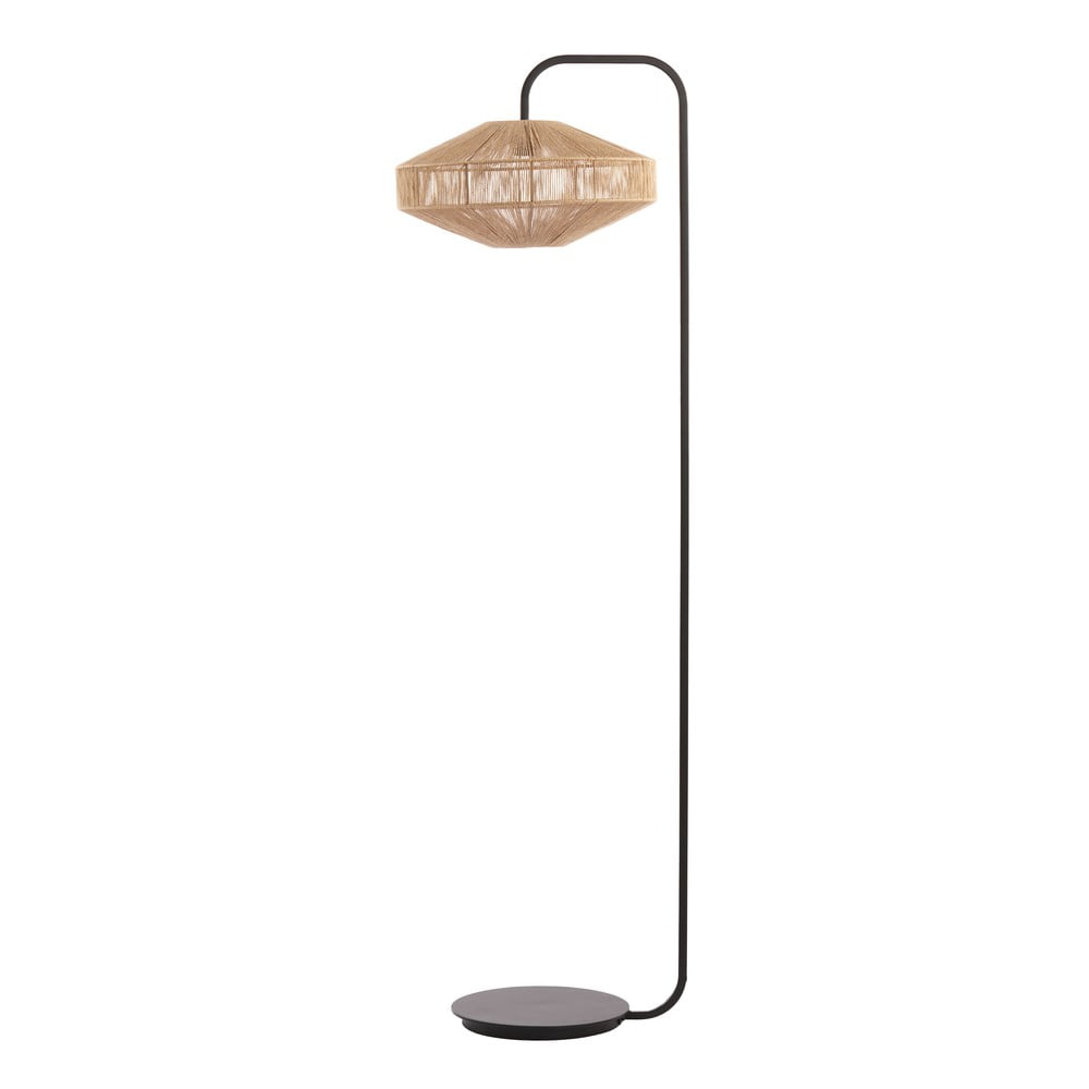 Stojací lampa s textilním stínidlem v matně černo-přírodní barvě (výška 164 cm) Lyra – Light & Living