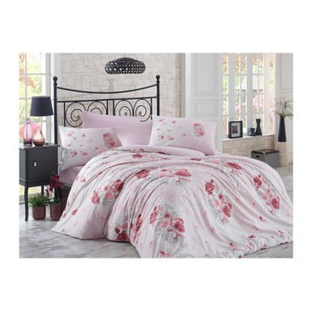 Lenjerie de pat cu cearșaf din bumbac matilde dusty rose, 200 x 220 cm