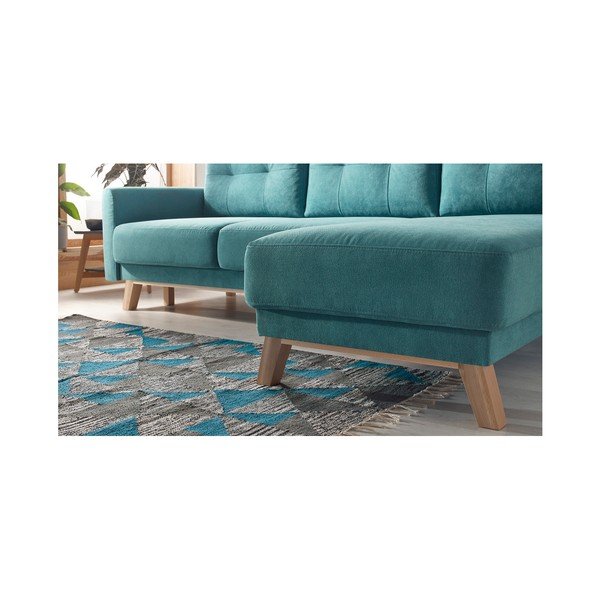 Tyrkysová rozkládací rohová pohovka Bobochic Paris Balio Enjoy, pravý roh