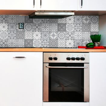 Set 12 autocolante de perete ambiance tiles grey and white torino, 15 x 15 cm