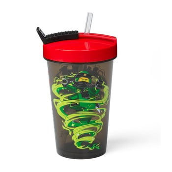 Pahar cu capac roșu și pai lego® iconic, 500 ml, verde