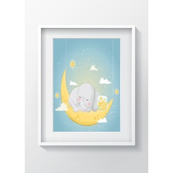 Tablou pentru copii oyo kids elephant sleeping on the moon, 24 x 29 cm