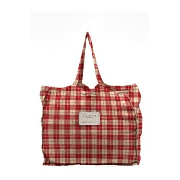 Geantă textilă linen red square, lățime 50 cm