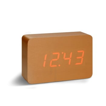 Ceas deșteptător cu led gingko brick click clock, maro - roșu