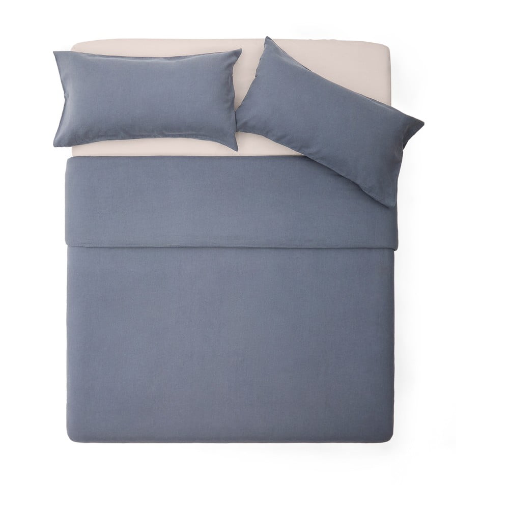 Povlečení šedomodré na dvoulůžko/prodloužené s příměsí lnu 260x240 cm Simmel – Kave Home