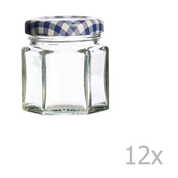 Set 12 borcane cu capac albastru kilner hexagonal, 48 ml