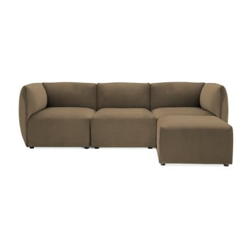 Canapea modulară cu 3 locuri și suport pentru picioare vivonita velvet cube, maro - gri