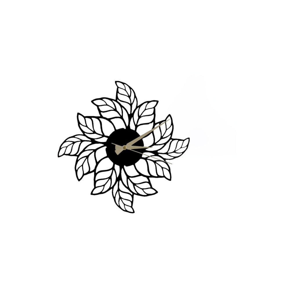 Černé nástěnné hodiny Glozis Leaves Clock, ⌀ 48 cm