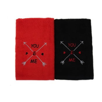Set 2 prosoape din bumbac you & me, 50 x 90 cm, negru - roșu