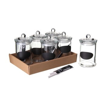 Set 6 recipiente pentru condimente cu marker, ermetic închise, tiza, 300 ml