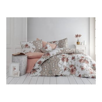 Lenjerie de pat din bumbac cu cearșaf Arnia, 200 x 220 cm, maro