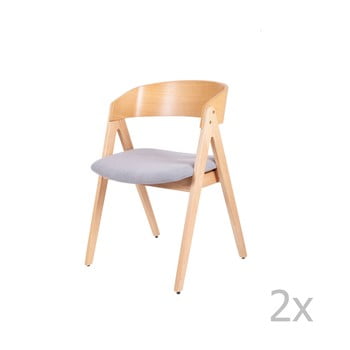 Set 2 scaune din lemn de cauciuc cu șezut gri sømcasa rina
