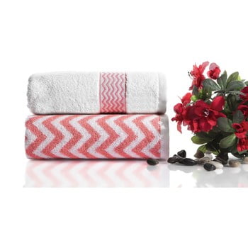 Set 2 prosoape bumbac ladik ella, 50 x 90 cm, roz - alb