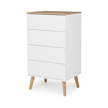 Dulap cu detalii în decor de stejar și 4 sertare tenzo dot, lățime 55 cm, alb