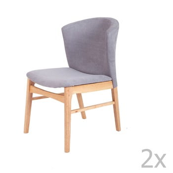Set 2 scaune cu picioarele maro deschis din lemn de cauciuc sømcasa mara, gri