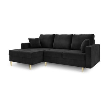 Canapea extensibilă cu 4 locuri și spațiu de depozitare mazzini sofas muguet, pe partea stângă, negru