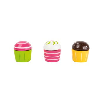 Set 3 brioșe din lemn pentru copii legler cupcakes