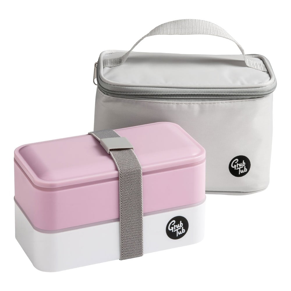 Set růžového svačinového boxu a tašky Premier Housewares Grub Tub, 21 x 13 cm