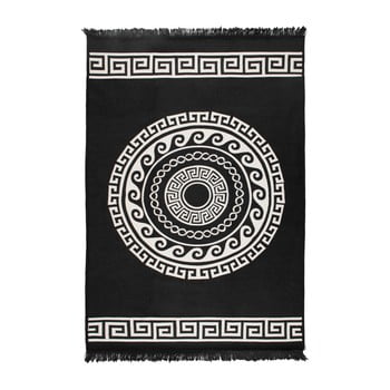 Covor reversibil mandala, 140 x 215 cm, bej-negru