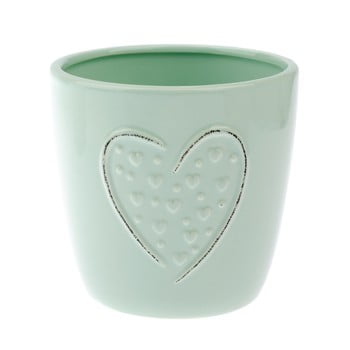 Ghiveci din ceramică dakls heart, înălțime 12 cm, verde