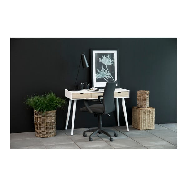 Bílý pracovní stůl se 3 zásuvkami v dekoru dřeva Actona Neptun