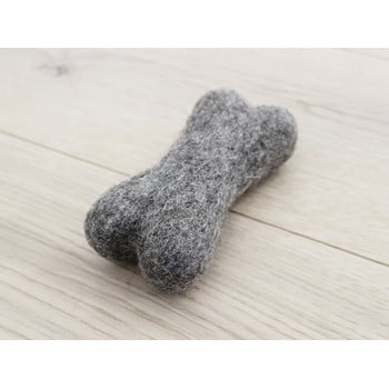 Jucărie în formă de os pentru animale, din lână Wooldot Pet Bones, lungime 14 cm, maro nucă