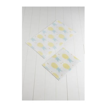 Set 2 covoare baie tropica ananas, alb - galben