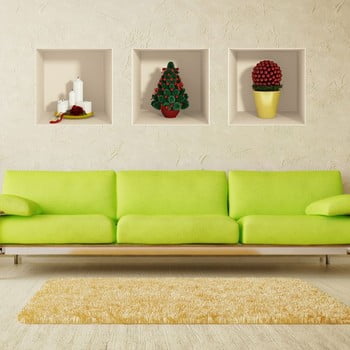 Set 3 autocolantede crăciun cu efect 3d ambiance candles and christmas tree