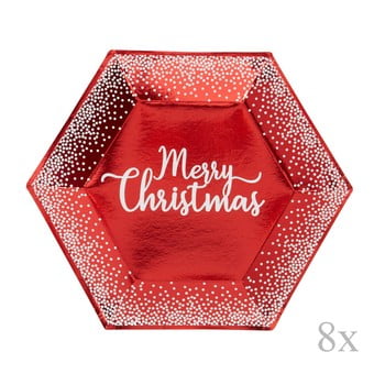 Set 8 farfurii din hârtie pentru Crăciun Nevity Merry Christmas Red & White Dots, ⌀ 27 cm, roșu