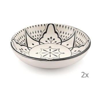 Set 2 boluri din porțelan cu ornamente negre mia maroc, ⌀ 13 cm, crem
