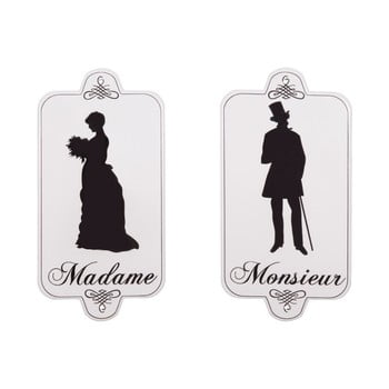  set 2 plăcuțe pentru ușă wc antic line madame monsieur