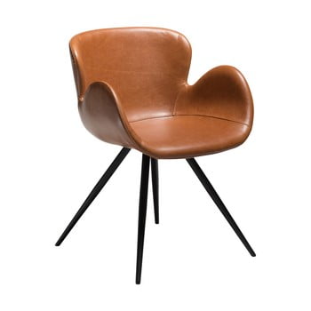 Scaun dining din piele ecologică cu cotiere dan–form denmark gaia, maro coniac