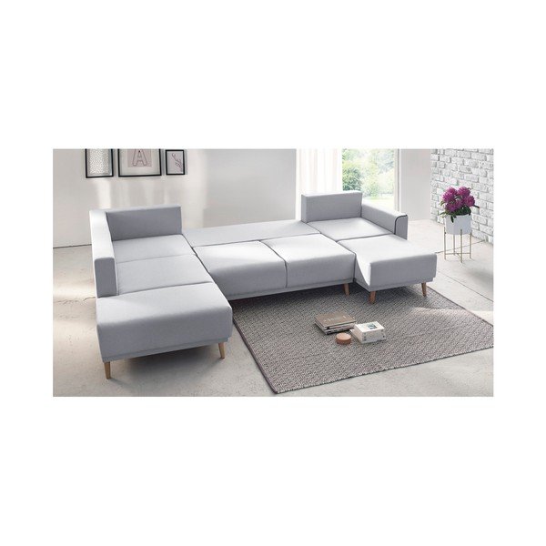 Šedá rohová rozkládací pohovka s lenoškou Bobochic Paris Panoramique XXL Mola, pravý roh