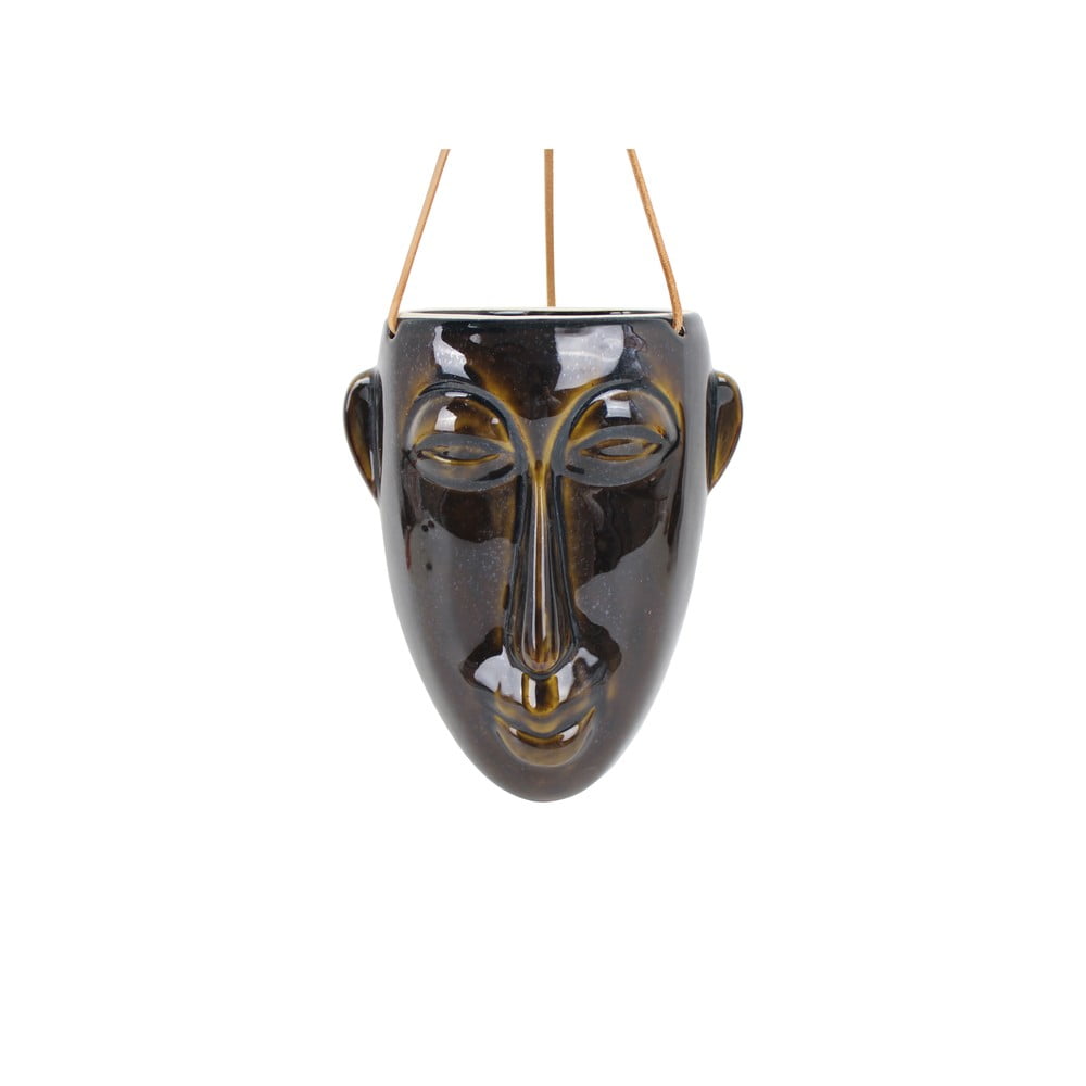 Tmavě hnědý závěsný květináč PT LIVING Mask, výška 22,3 cm