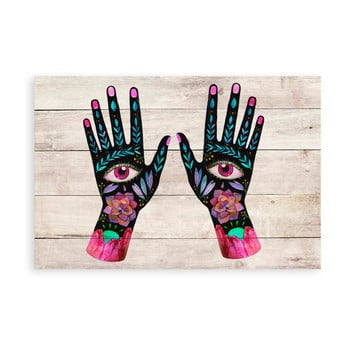 Decorațiune din lemn de pin pentru perete madre selva hand eyes, 60 x 40 cm
