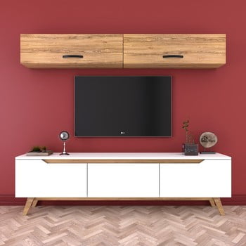 Set comodă tv și 2 dulapuri de perete wren natural, alb-natural