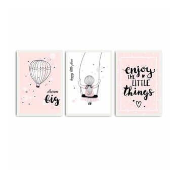 Tablou din 3 piese baby pink, 109 x 50 cm