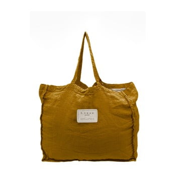 Geantă textilă linen mustard, lățime 50 cm