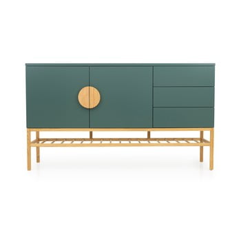 Dulap cu 2 uși și 3 sertare și picioare din lemn de stejar tenzo scoop, lățime 176 cm, verde