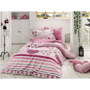 Lenjerie de pat și cearșaf din bumbac poplin pentru pat single Bella, 160 x 220 cm, roz imagine