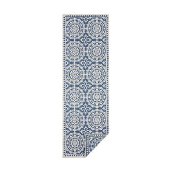 Covor reversibil bougari jardin, 80 x 250 cm, albastru-crem