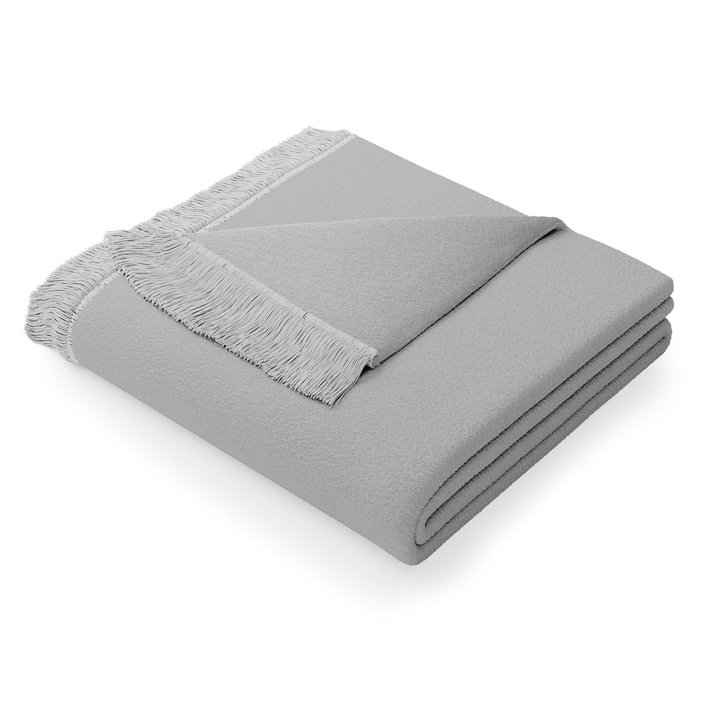 Světle šedá deka s příměsí bavlny AmeliaHome Franse, 150 x 200 cm